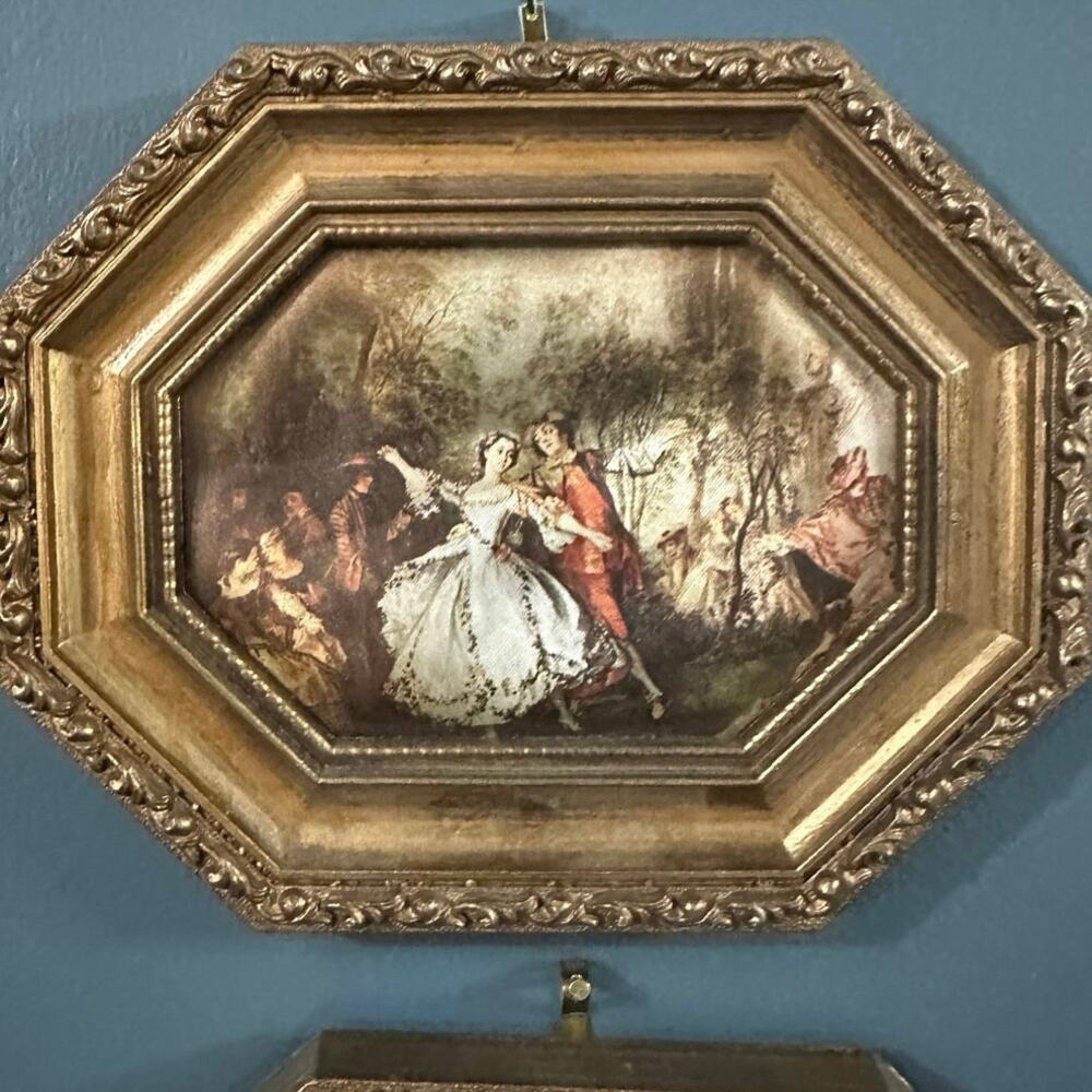 VTG Mini Victorian Ornate Italian Silk Art Picture Brass Metal Frame 8x6.5